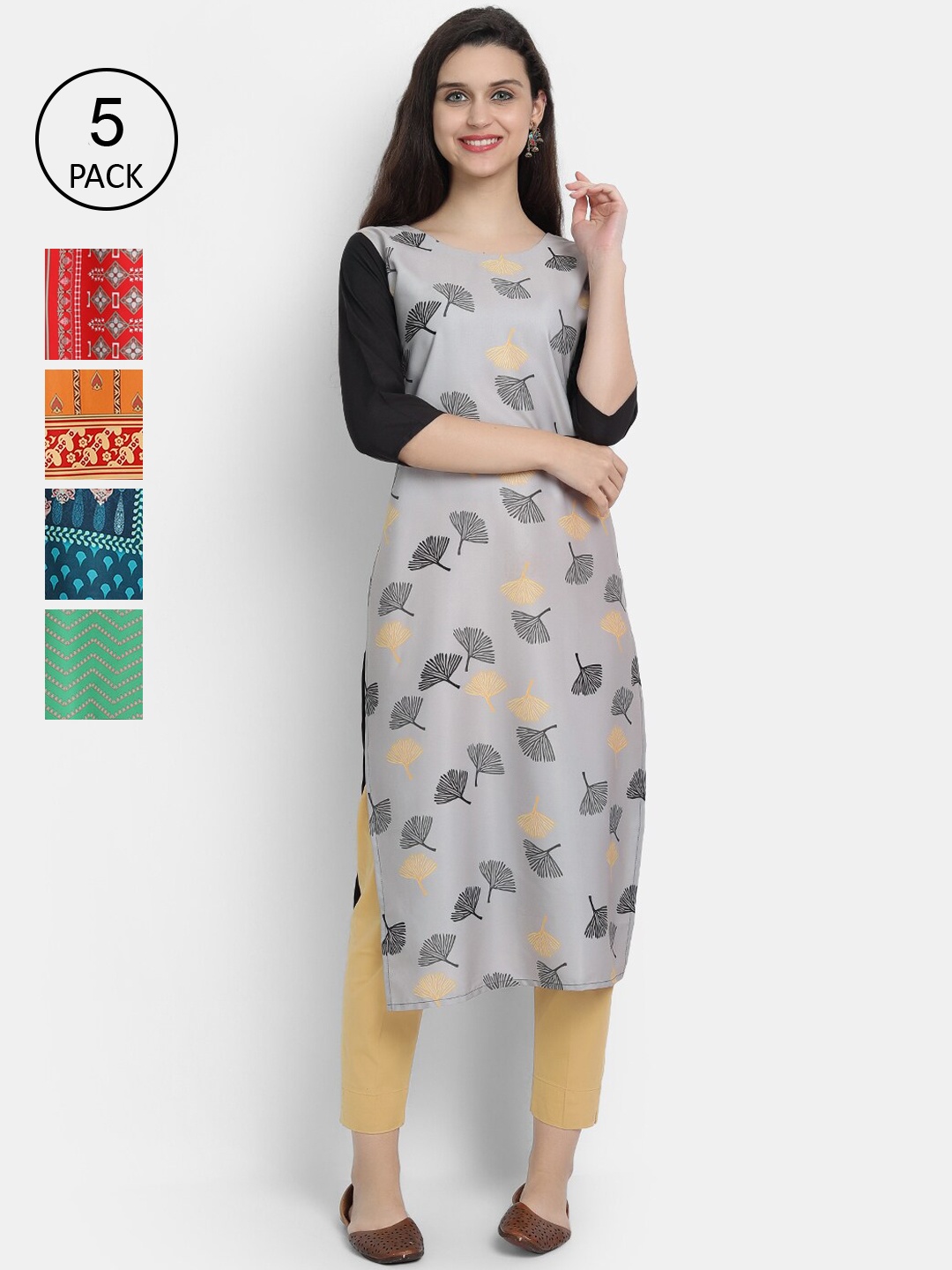 

Ethnic basket Women Pack of 5 Multicoloured Floral Printed Crepe Kurta, Multi