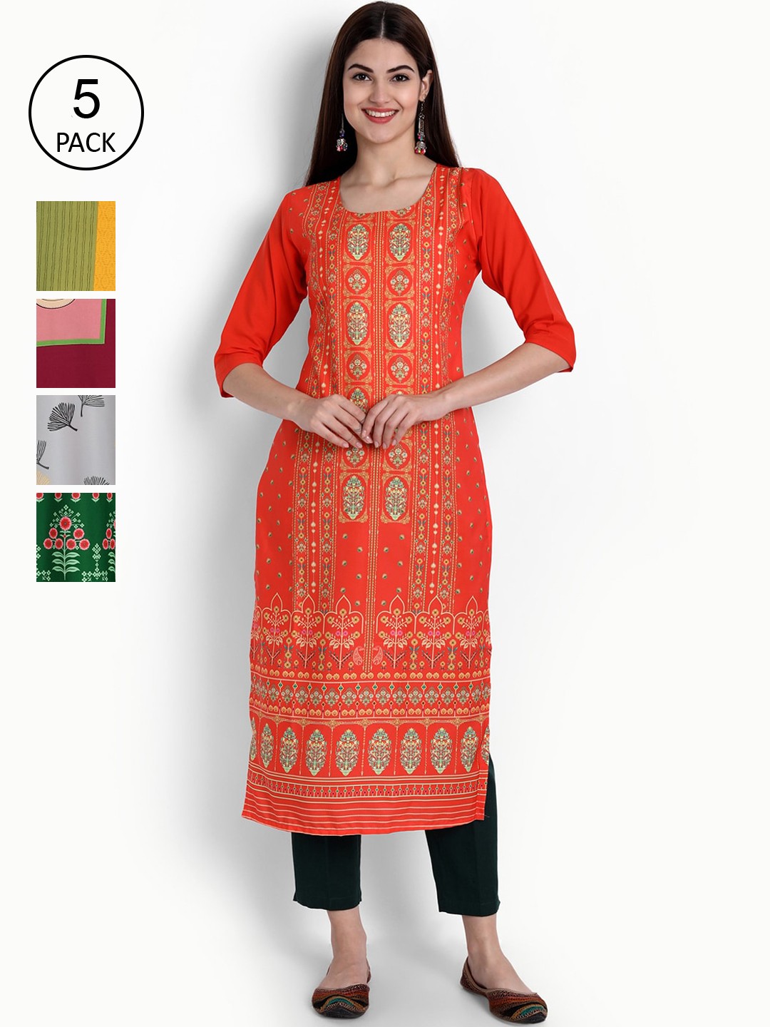 

Ethnic basket Women Pack Of 5 Straight Kurtas, Red