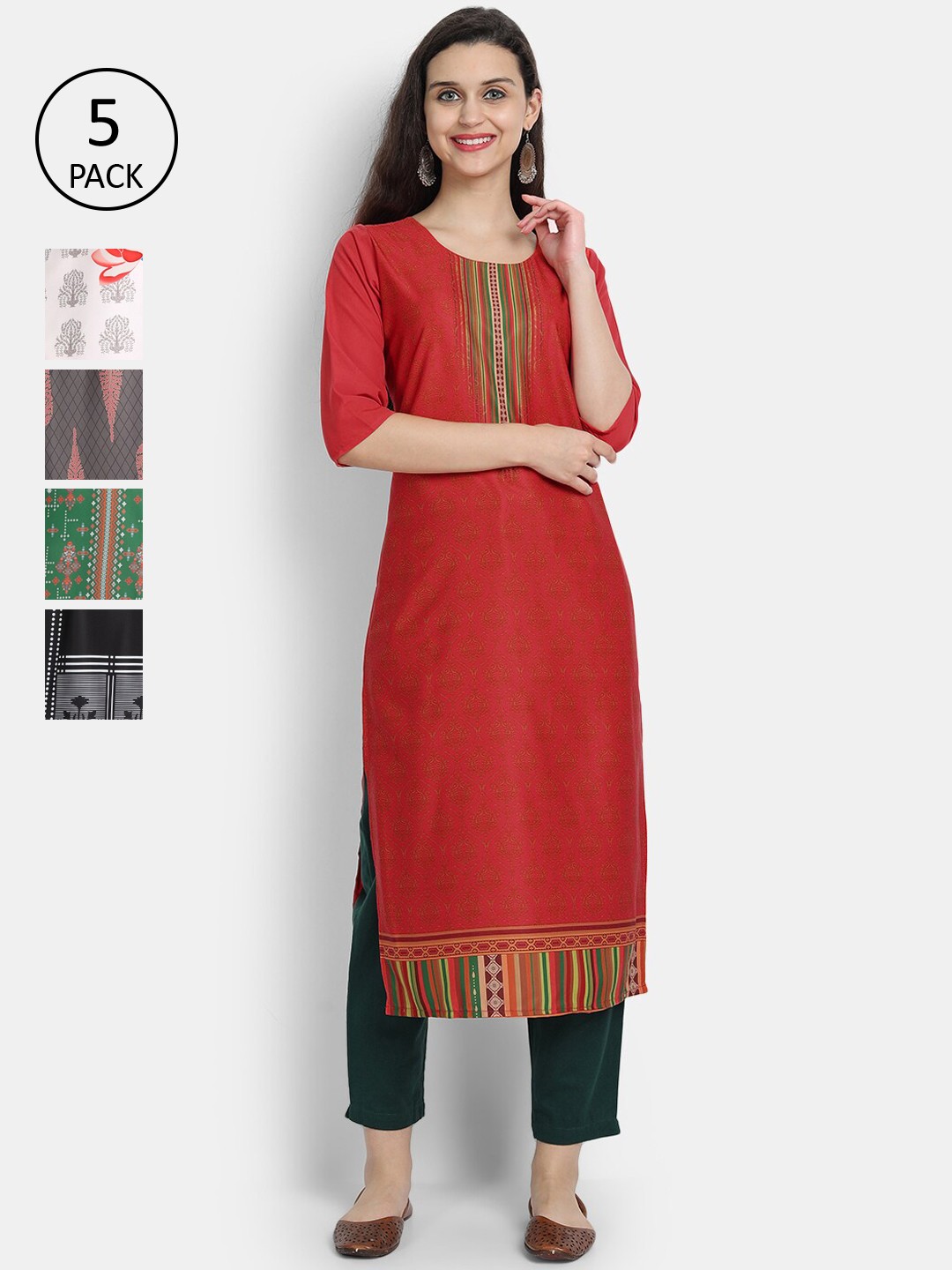 

Ethnic basket Women Multicoloured Pack Of 5 Ethnic Motifs Printed Kurta, Multi