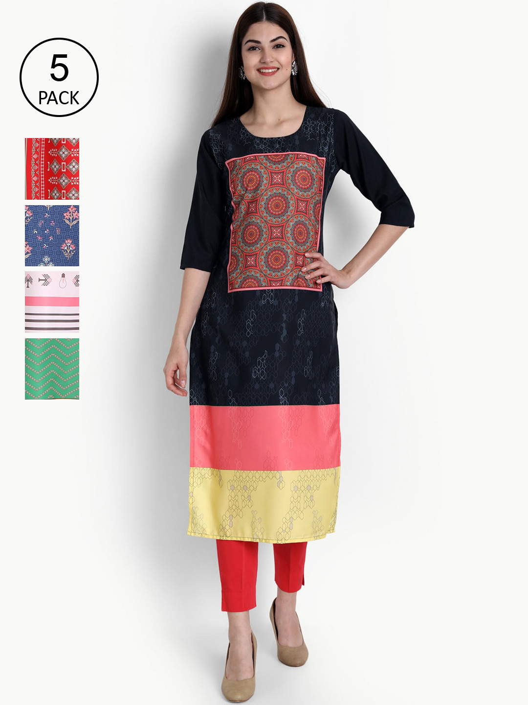 

Ethnic basket Women Multicoloured Ethnic Motifs Printed Thread Work Crepe Kurta, Multi