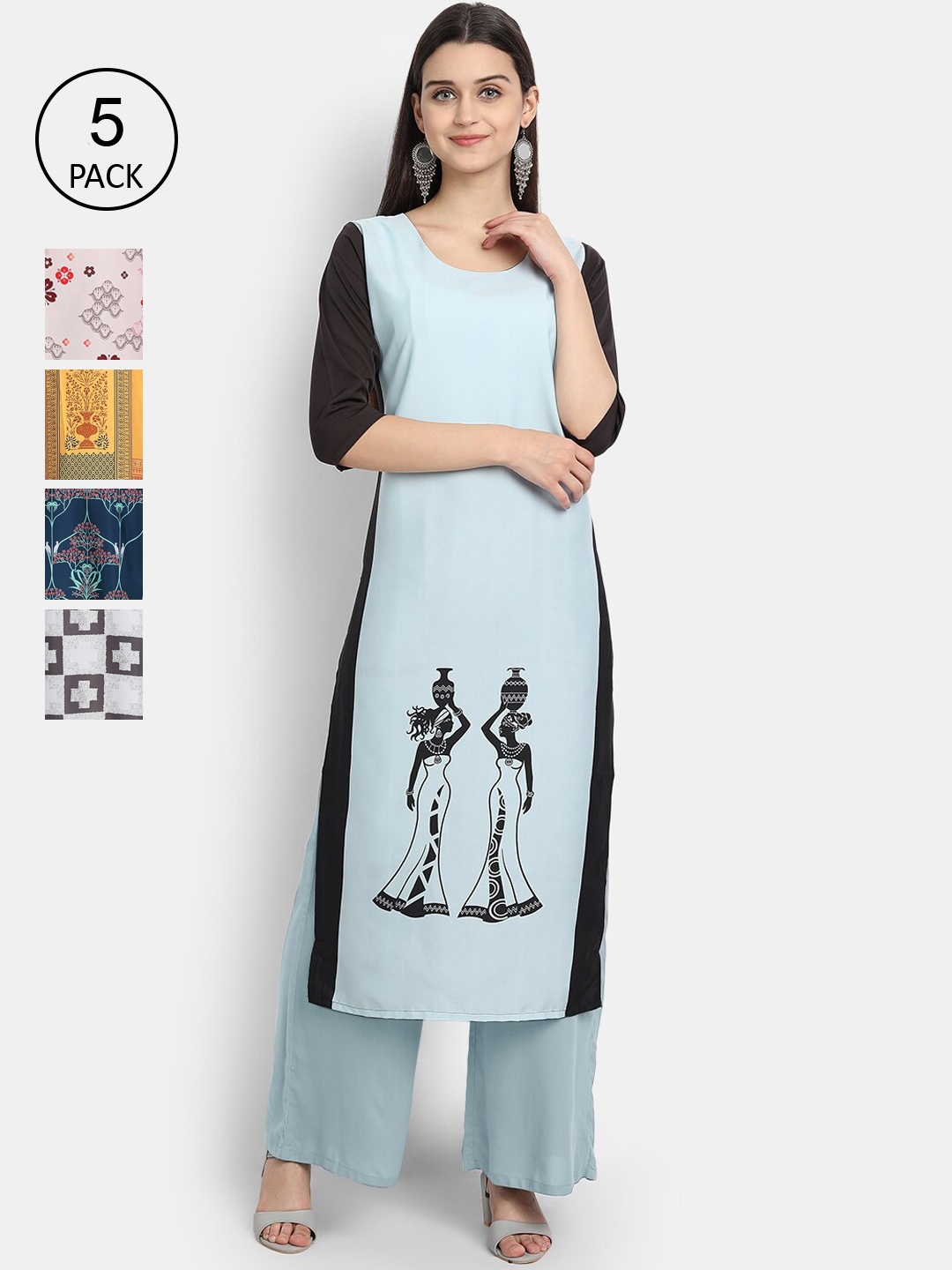 

Ethnic basket Women Pack Of 5 Straight Kurtas, Blue