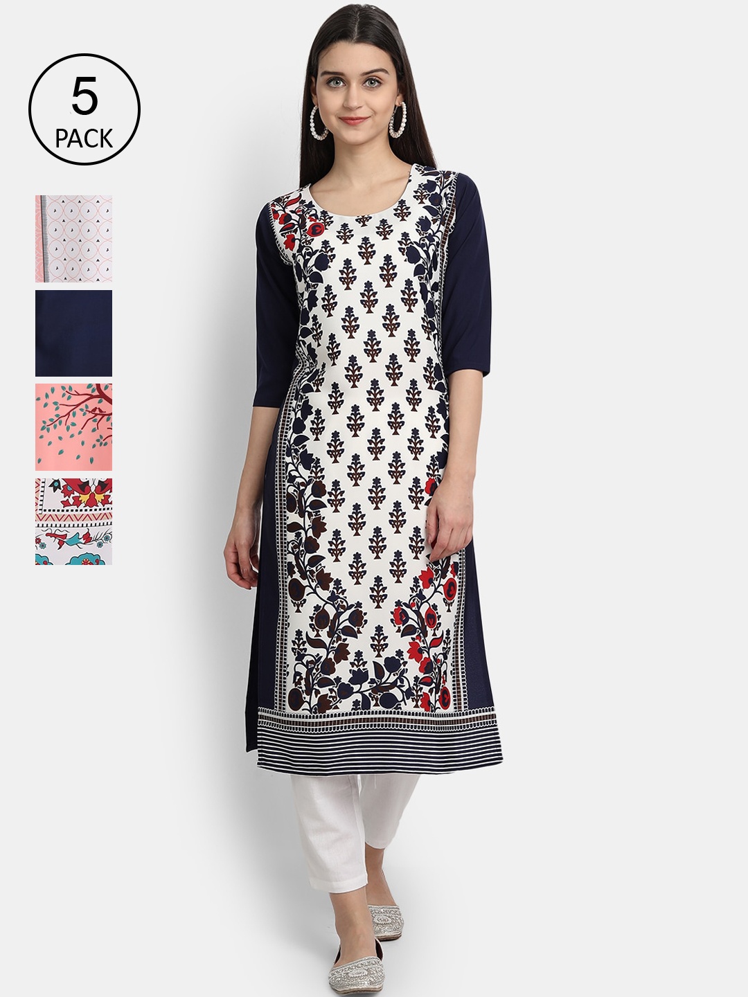 

Ethnic basket Women Pack of 5 Multicoloured Floral Printed Crepe Kurta, Multi
