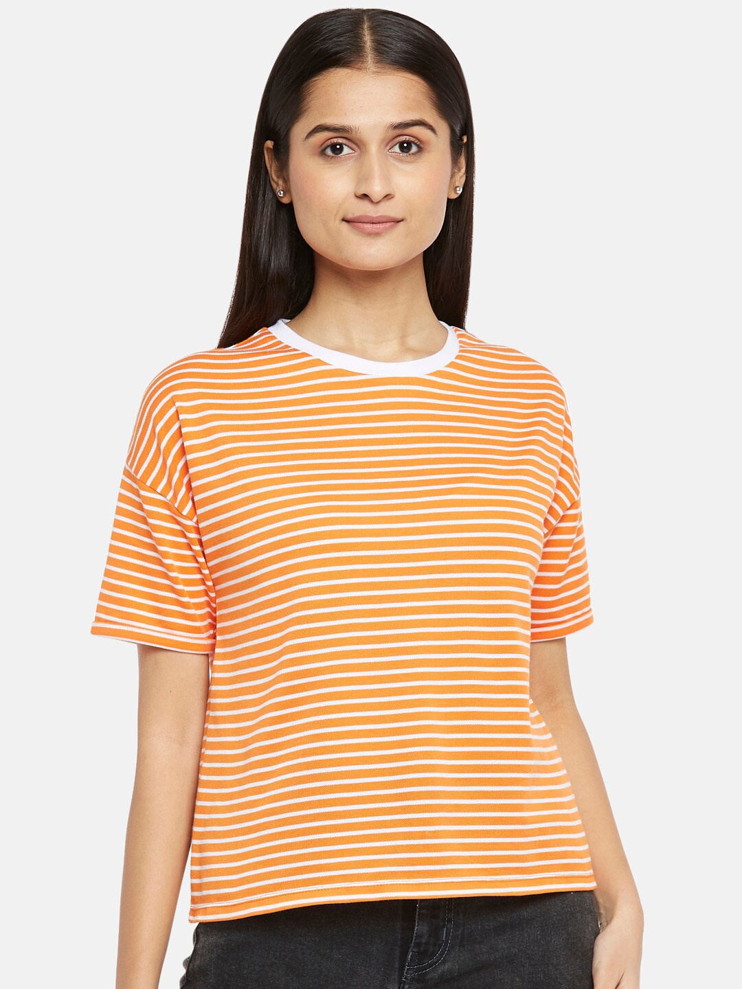 

People Women Orange & White Striped T-shirt