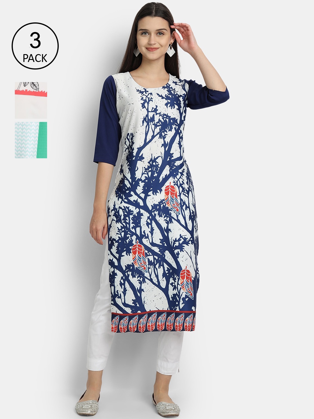 

Ethnic basket Women Pack Of 3 Multicoloured Floral Printed Crepe Kurta, Multi