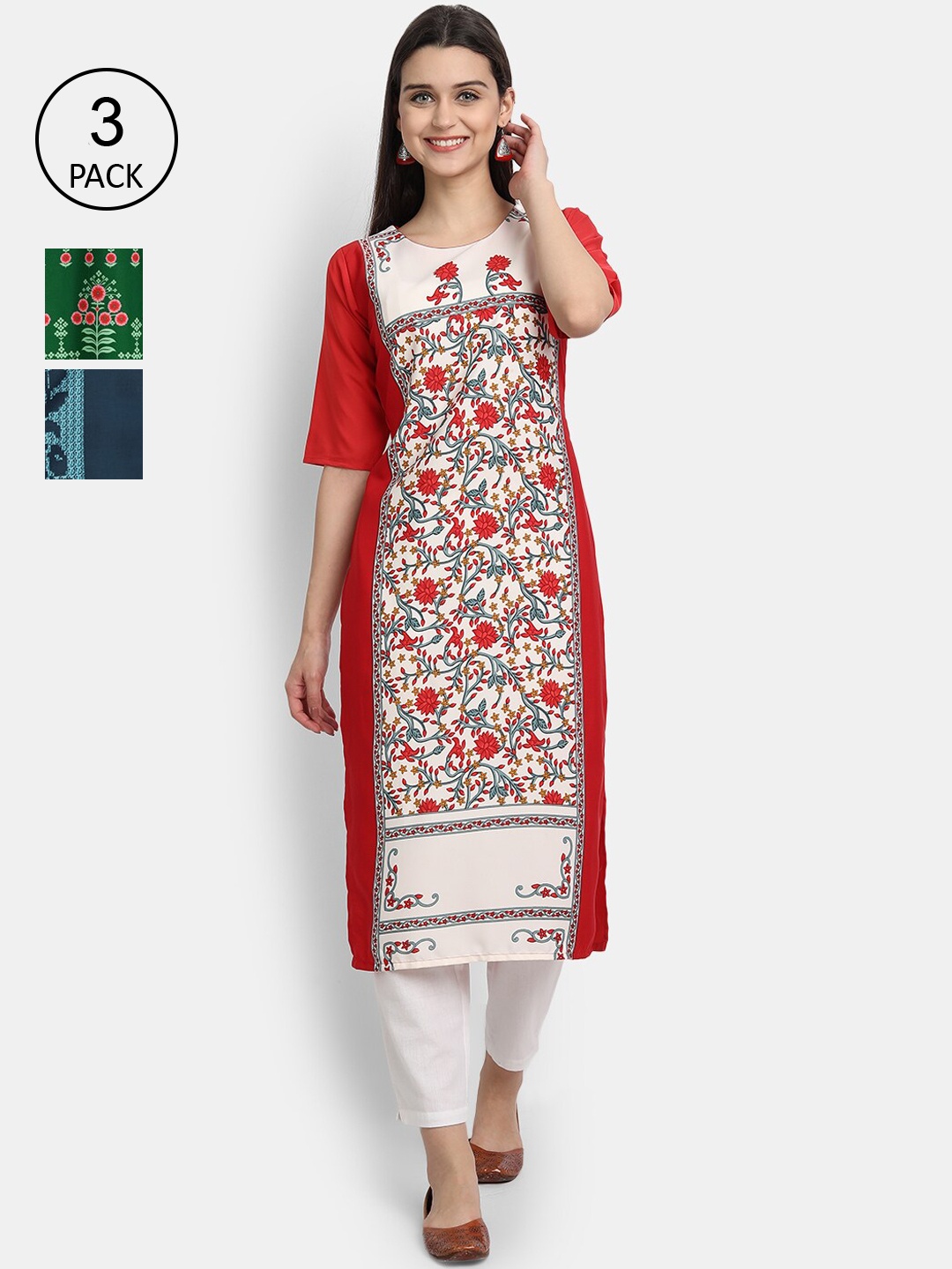 

Ethnic basket Women Pack Of 3 Digital Print Straight Kurtas, Multi