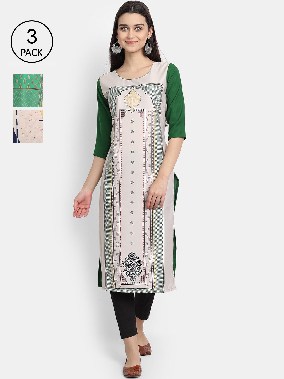 

Ethnic basket Women White & Navy Blue Pack of 3 Floral Printed Kurta