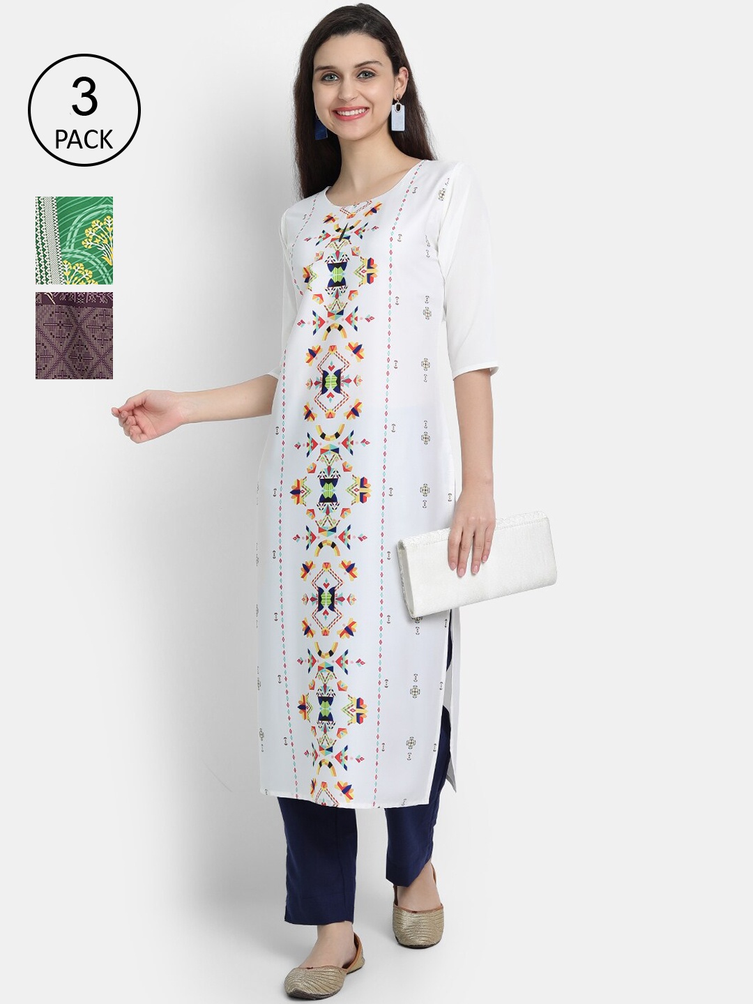 

Ethnic basket Women Pack of 3 Multicoloured Floral Printed Crepe Kurta, Multi