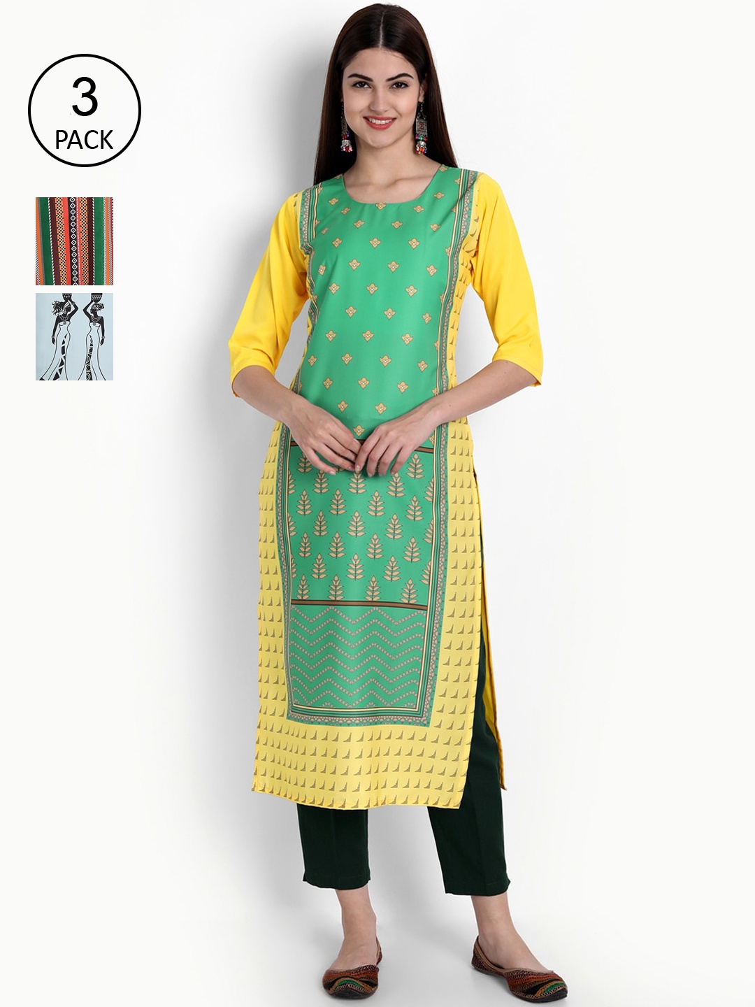 

Ethnic basket Women Multicoloured Printed Flared Sleeves Crepe Kurta, Multi