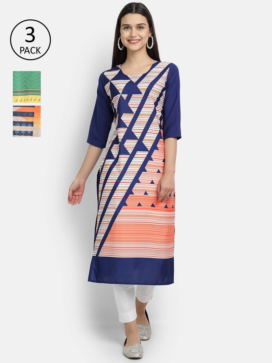 

Ethnic basket Women Pack Of 3 Digital Printed Crepe Kurta, Blue