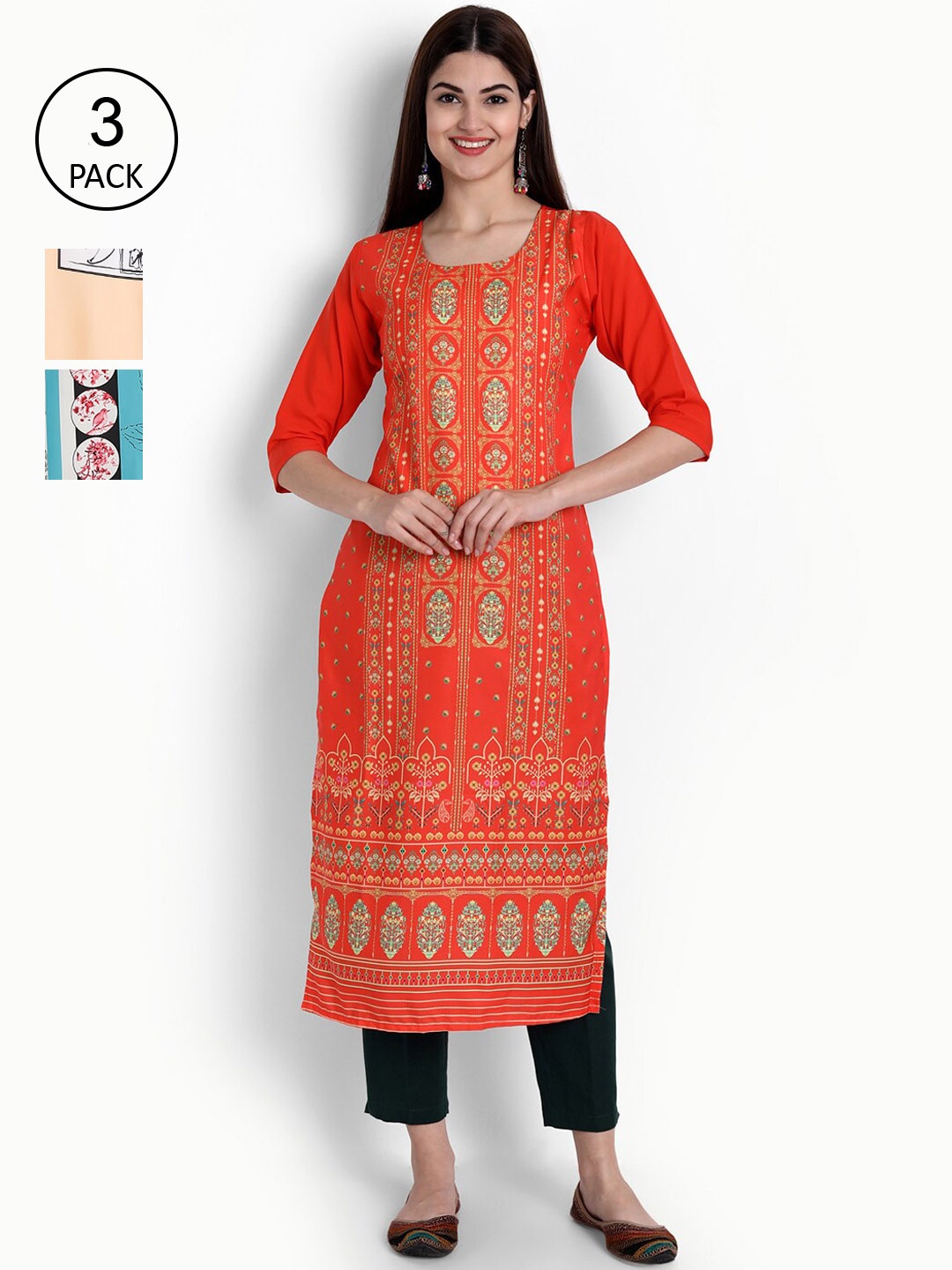 

Ethnic basket Women Multicoloured Pack Of 3 Floral Printed Kurta, Multi