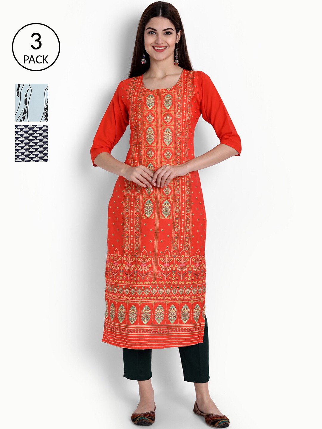 

Ethnic basket Women Multicoloured Ethnic Motifs Printed Flared Sleeves Crepe Kurta, Multi