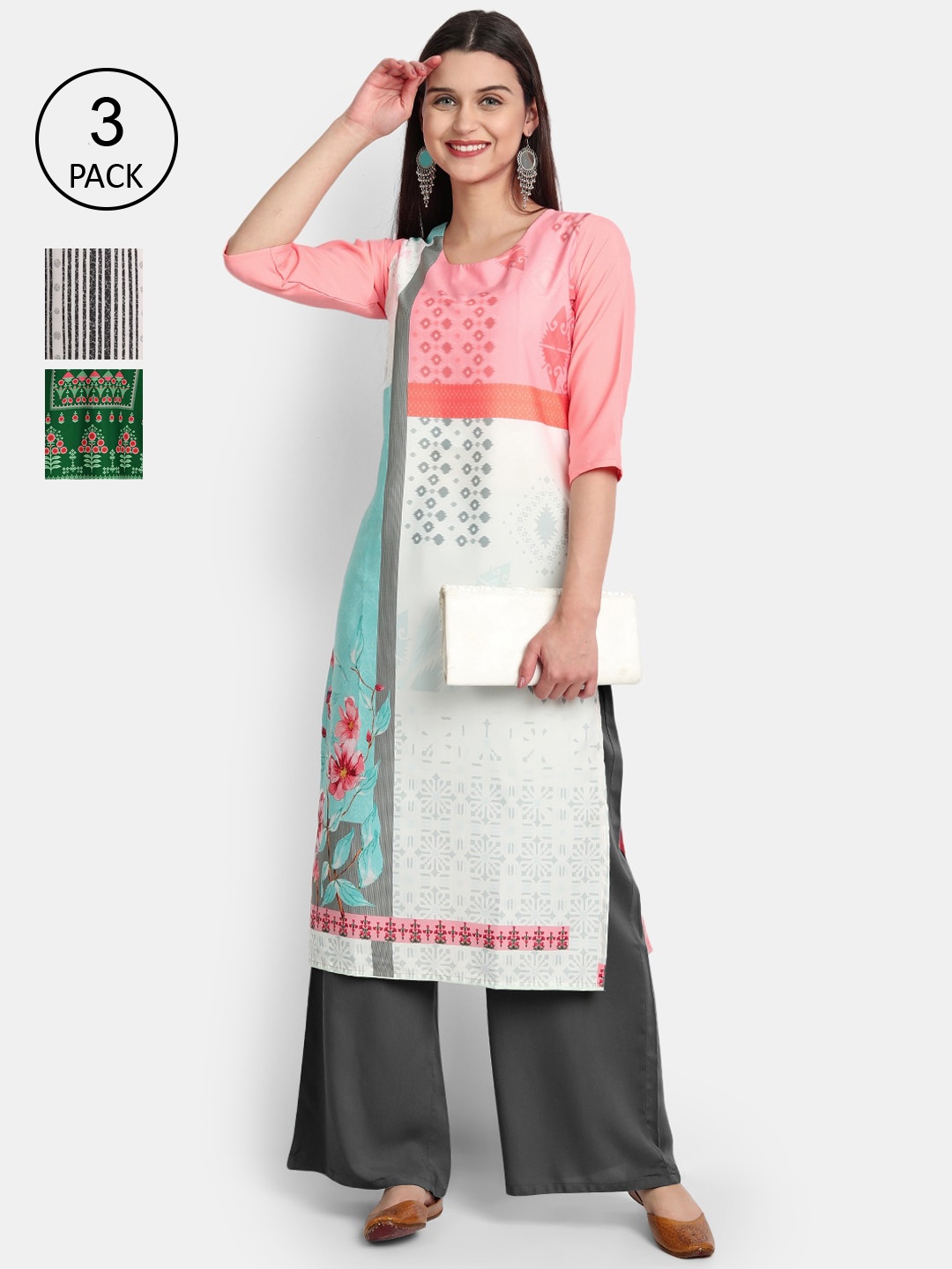 

Ethnic basket Women Multicoloured Geometric Printed Crepe Kurta, Multi