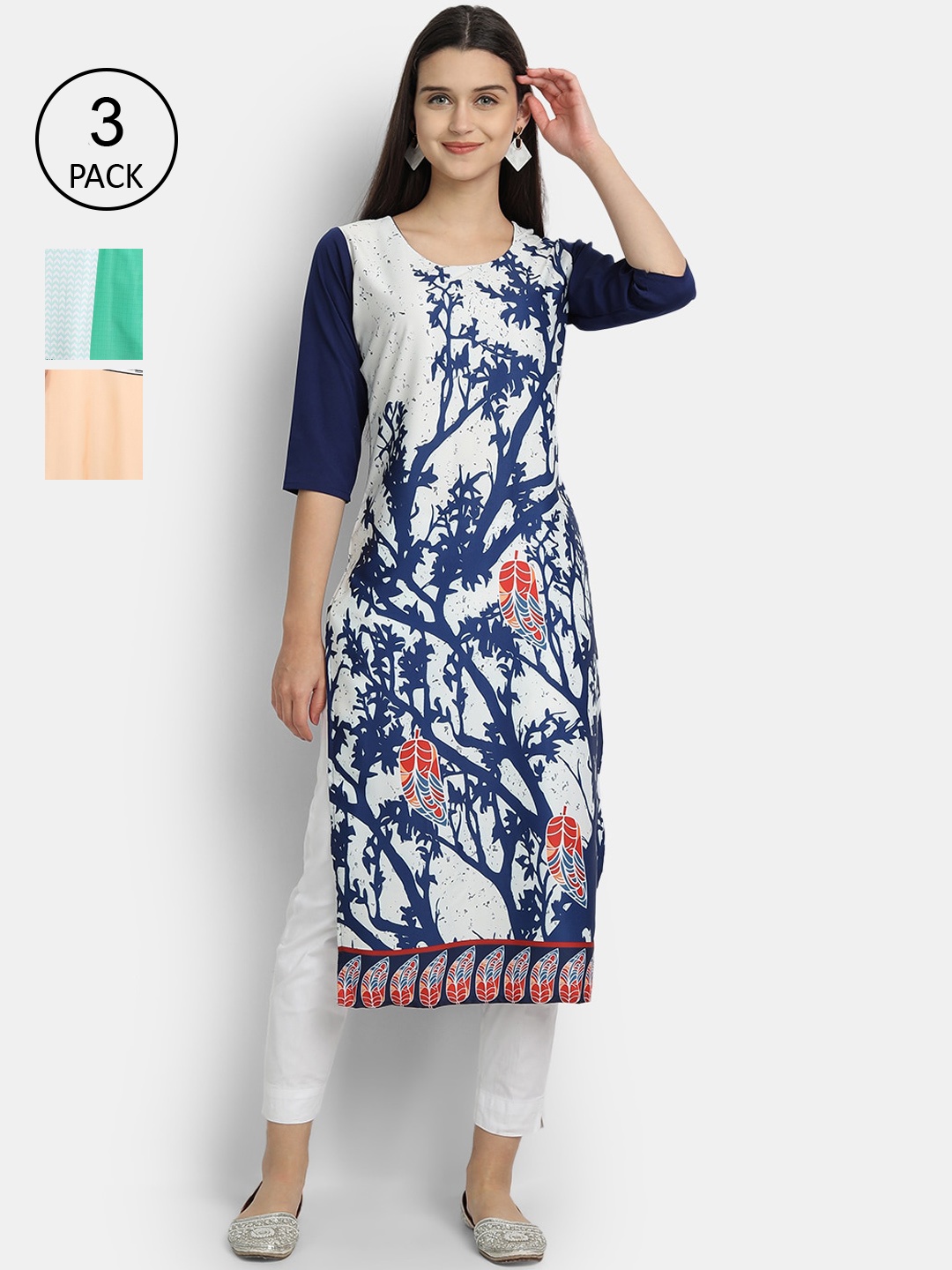 

Ethnic basket Women Multicoloured Floral Printed Thread Work Crepe Kurta, Multi