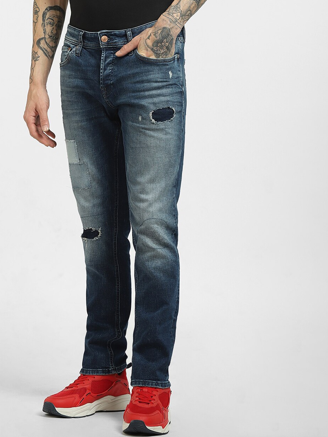 

Jack & Jones Men Blue Low-Rise Highly Distressed Jeans