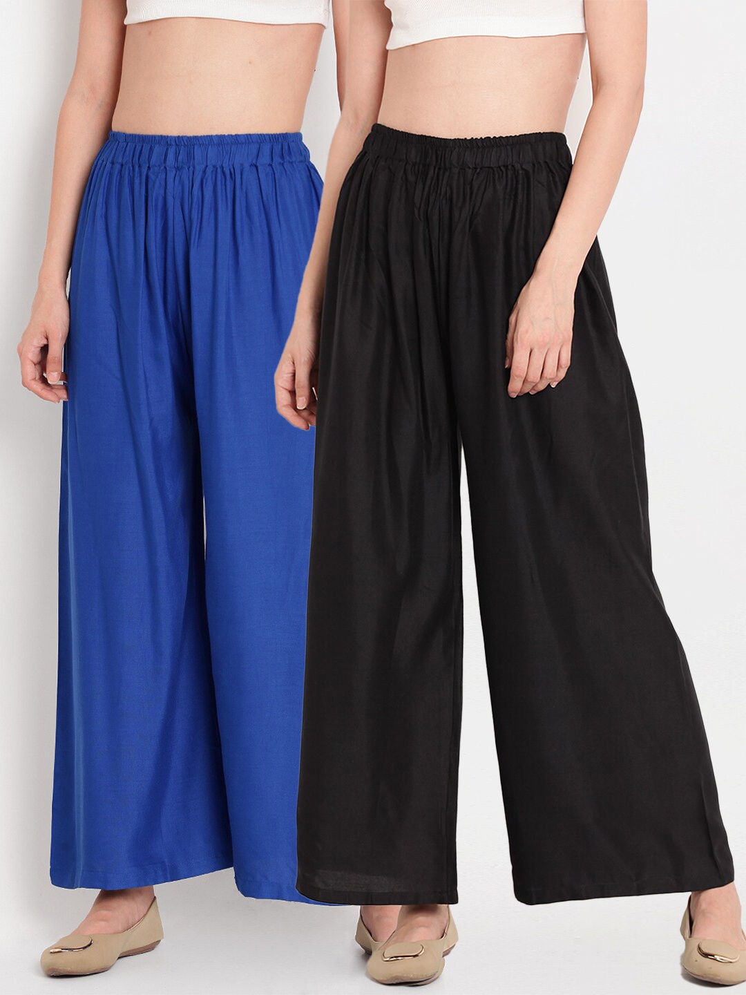 

TAG 7 Women Black & Blue Set of 2 Flared Ethnic Palazzos