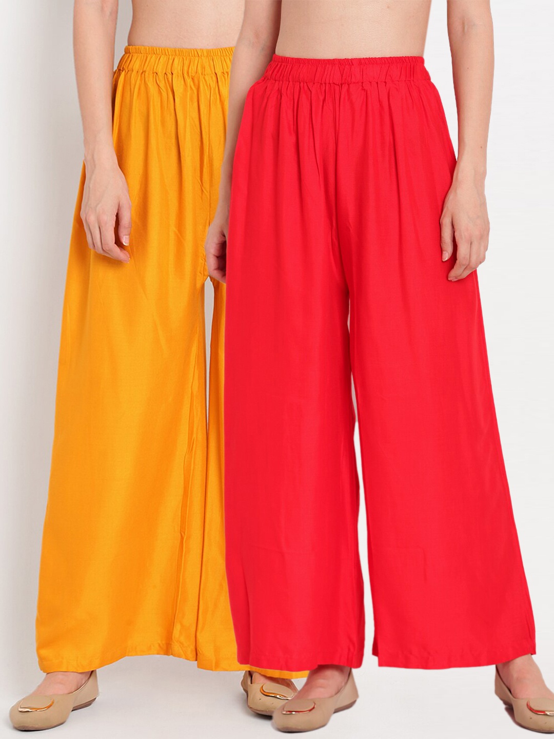 

TAG 7 Women Red & Yellow Set of 2 Flared Ethnic Palazzos