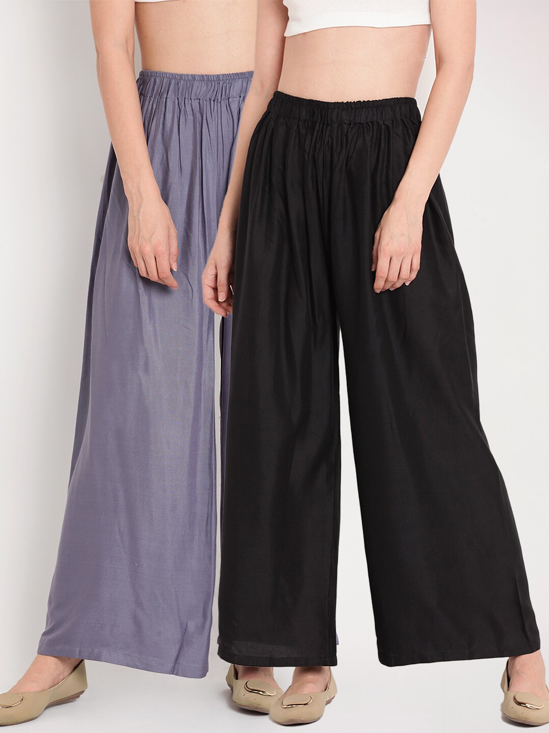 

TAG 7 Women Black & Grey Set of 2 Flared Ethnic Palazzos