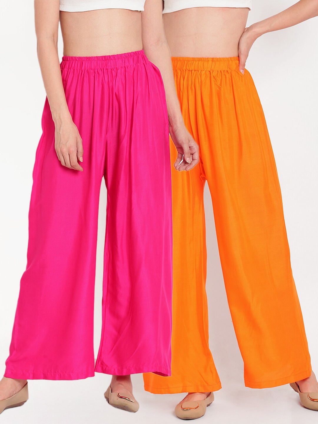 

TAG 7 Women Pink & Orange Set of 2 Flared Ethnic Palazzos