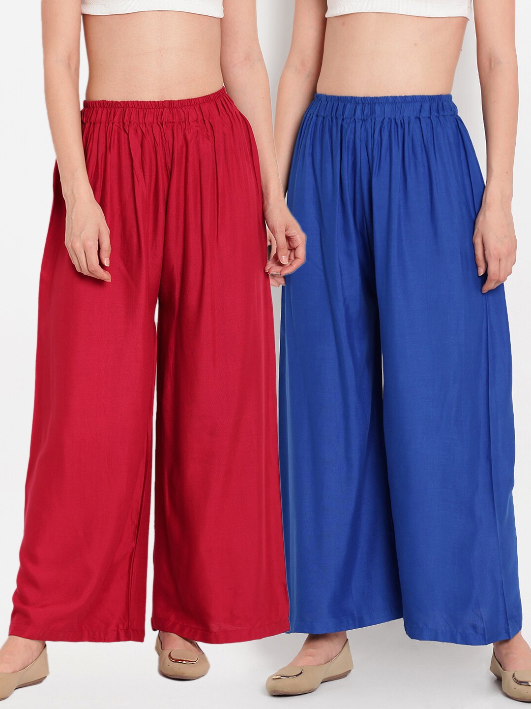 

TAG 7 Women Maroon & Blue Set of 2 Flared Ethnic Palazzos