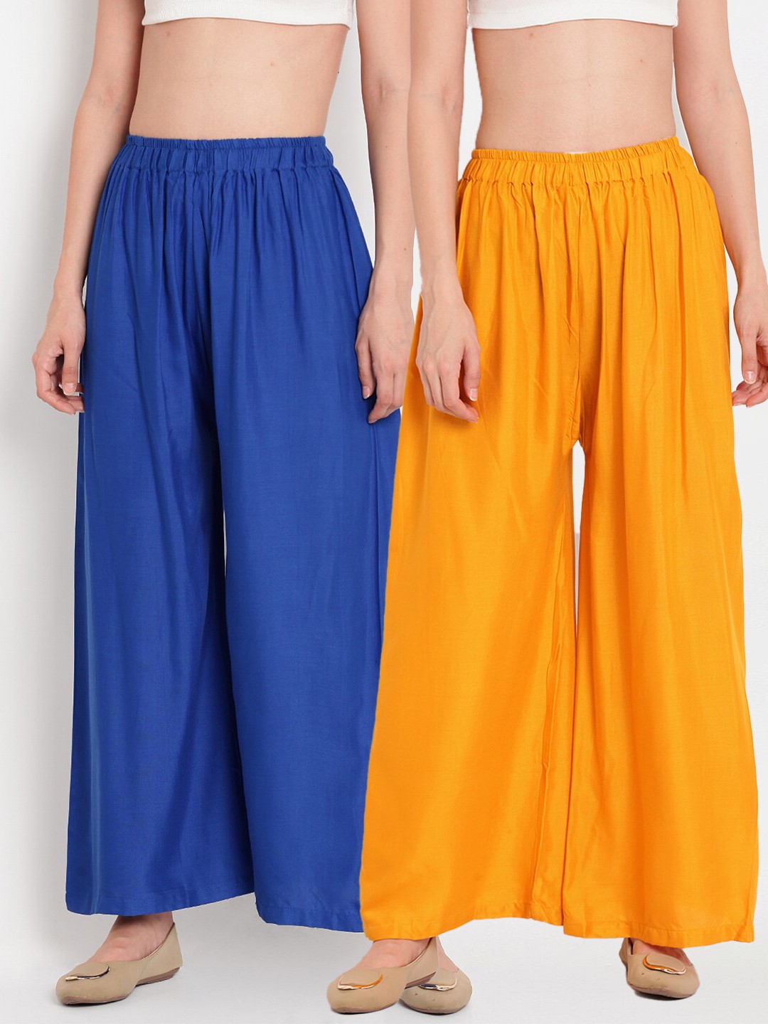 

TAG 7 Women Yellow & Blue Set of 2 Flared Ethnic Palazzos