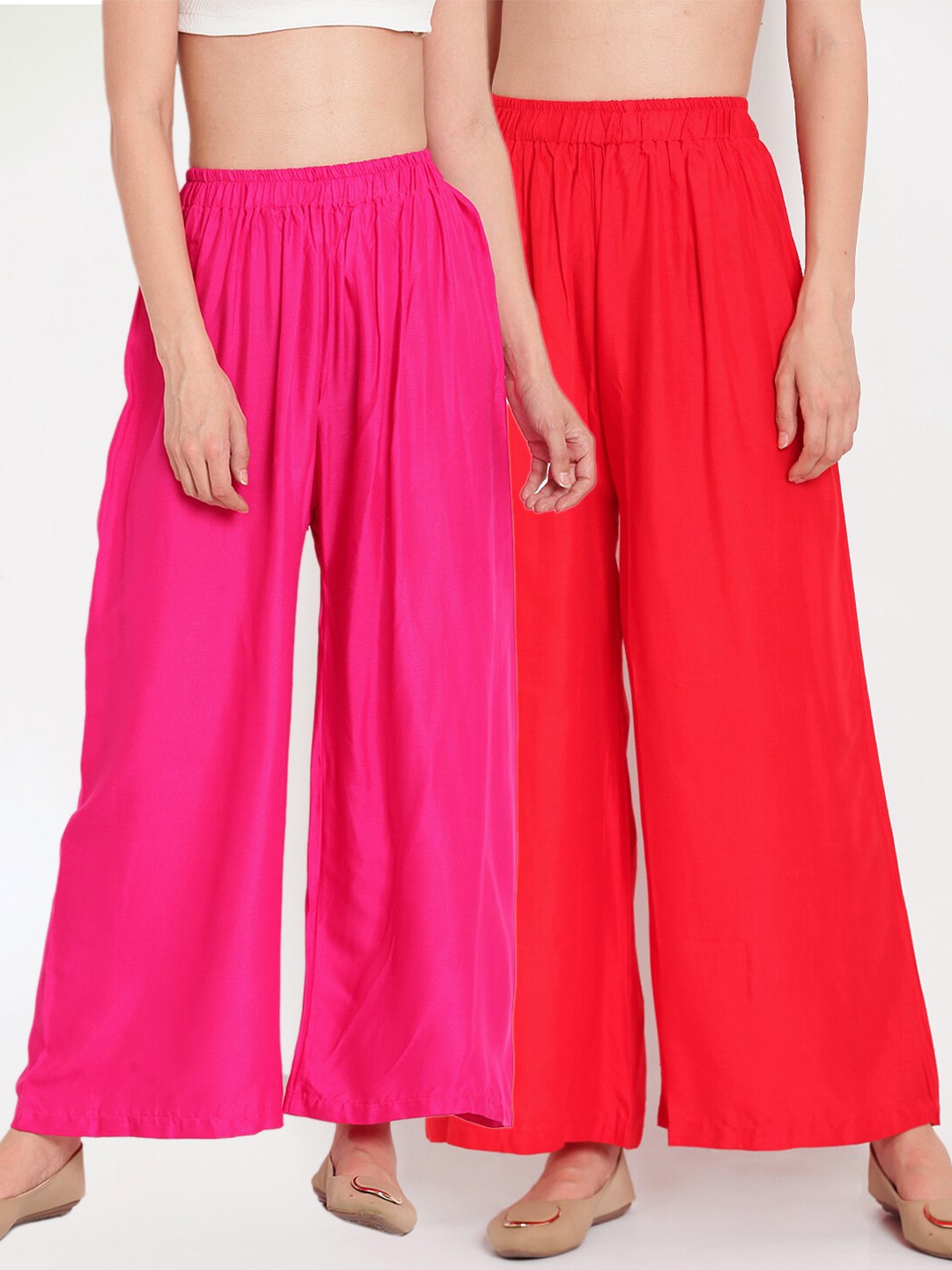 

TAG 7 Women Red & Pink Set of 2 Flared Ethnic Palazzos