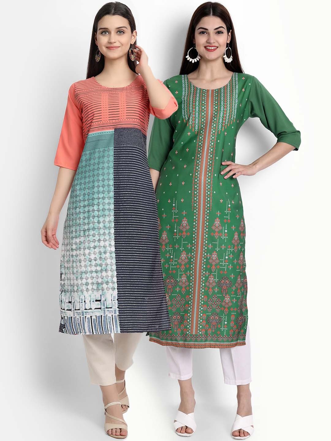 

Ethnic basket Women Pack of 2 Multicoloured Floral Printed Crepe Kurta, Multi