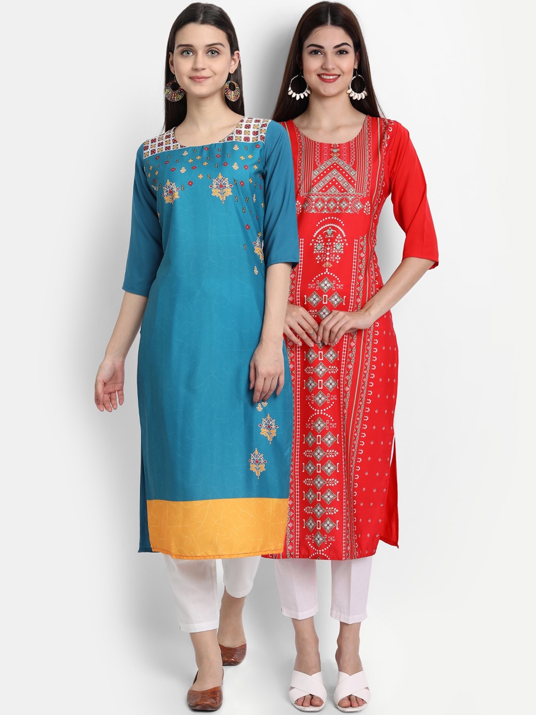 

Ethnic basket Women Pack of 2 Multicoloured Floral Printed Crepe Kurta, Multi