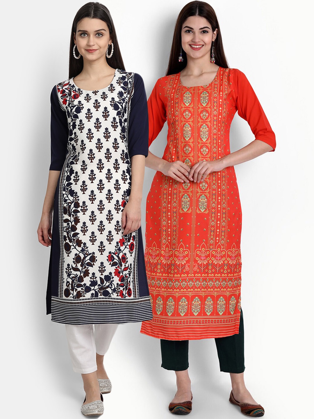 

Ethnic basket Women Pack of 2 Multicoloured Ethnic Motifs Printed Crepe Kurta, Multi