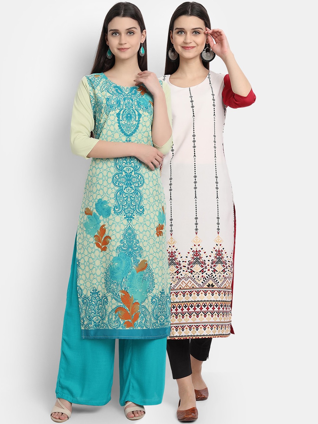 

Ethnic basket Women Pack Of 2 Digital Printed Crepe Kurta, White