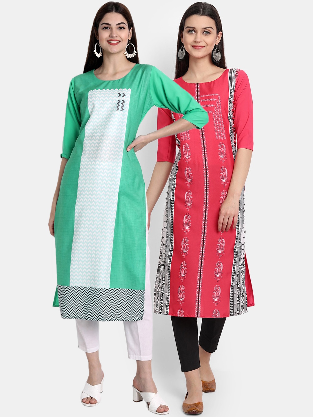 

Ethnic basket Women Pack Of 2 Ethnic Motifs Printed Crepe Kurta, Pink