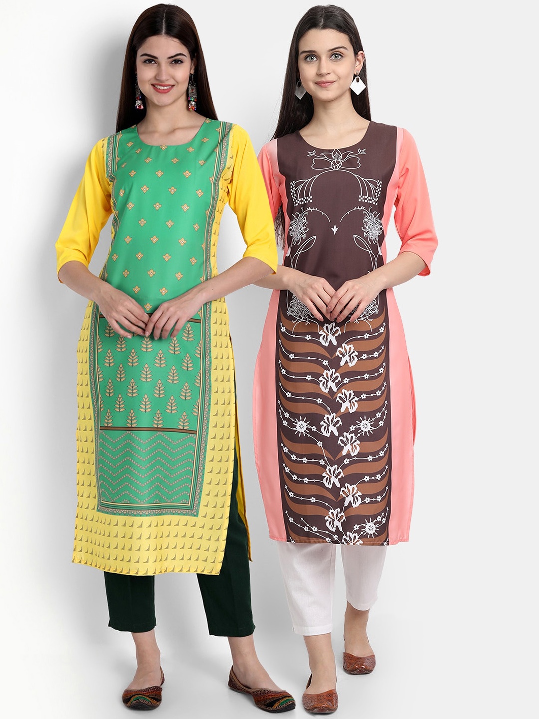 

Ethnic basket Women Pack Of 2 Digital Printed Crepe Kurta, Yellow