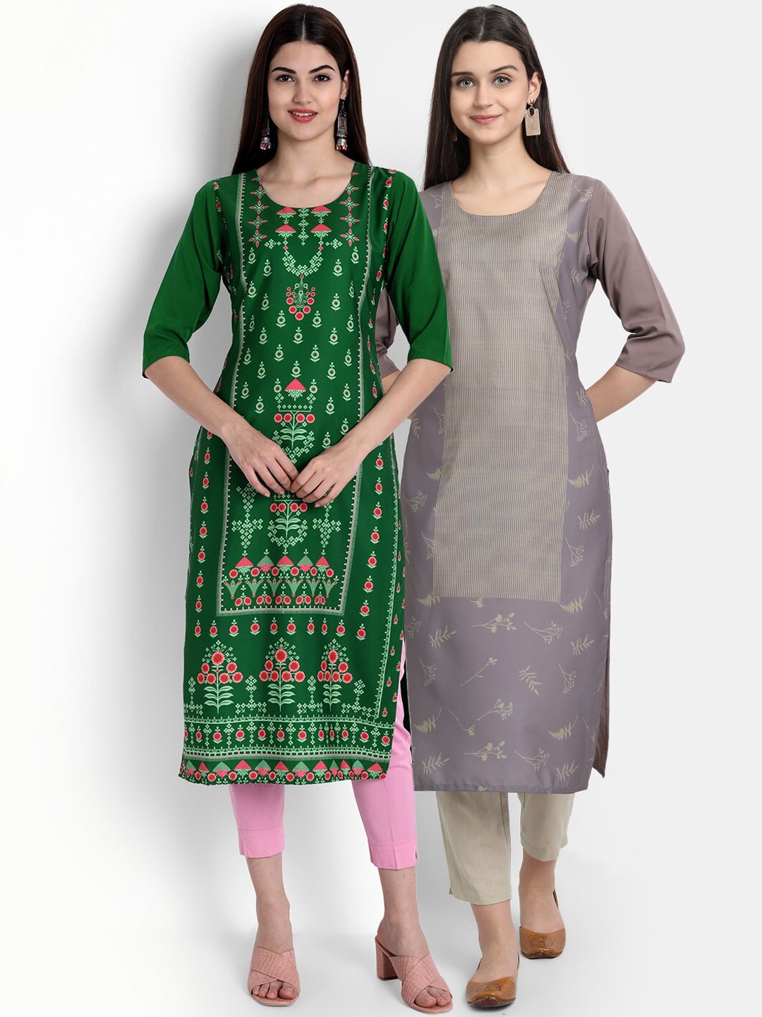 

Ethnic Basket Women Pack Of 2 Digital Print Straight Kurtas, Multi