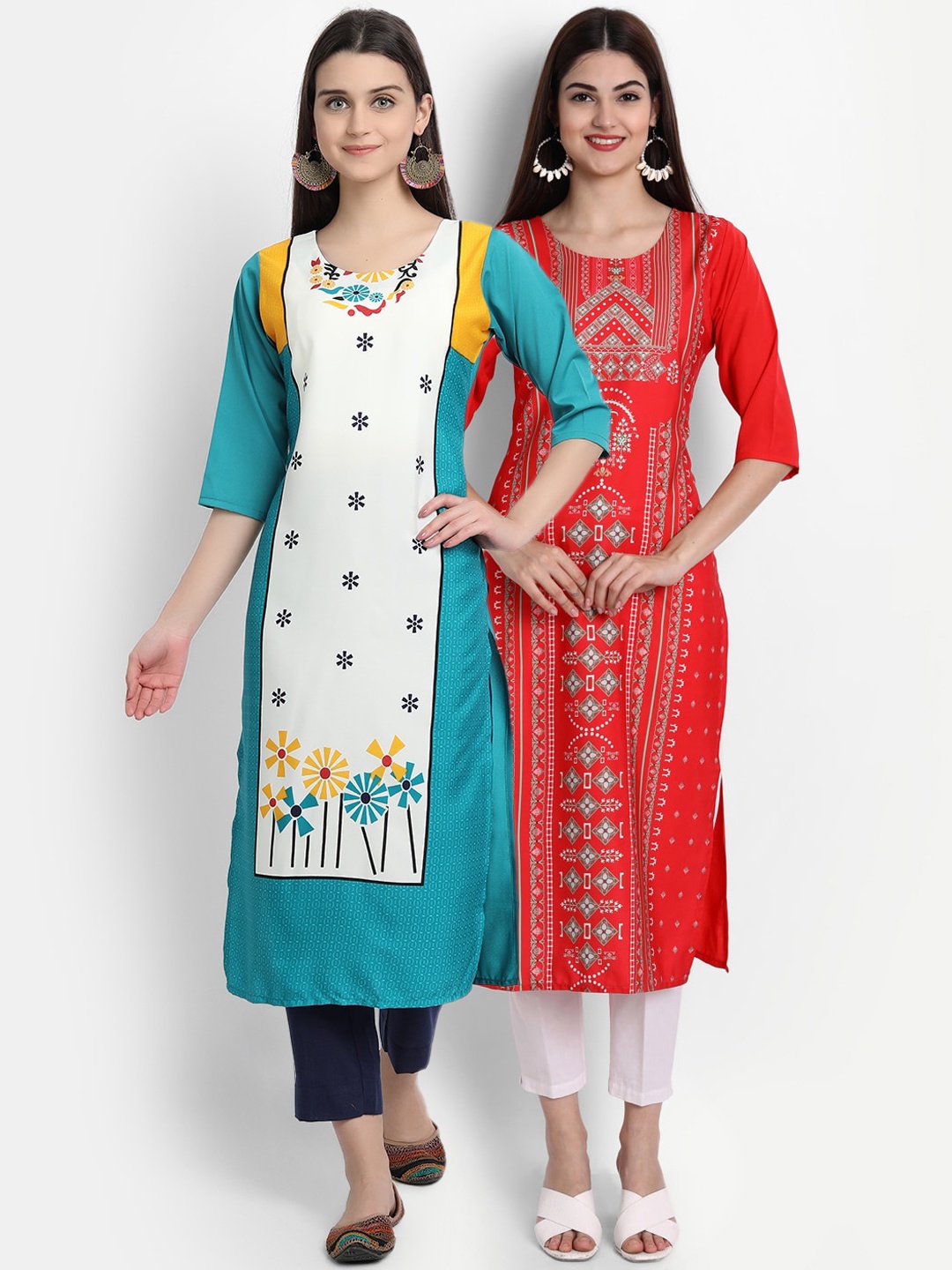 

Ethnic basket Women Pack of 2 Multicoloured Floral Printed Crepe Kurta, Multi