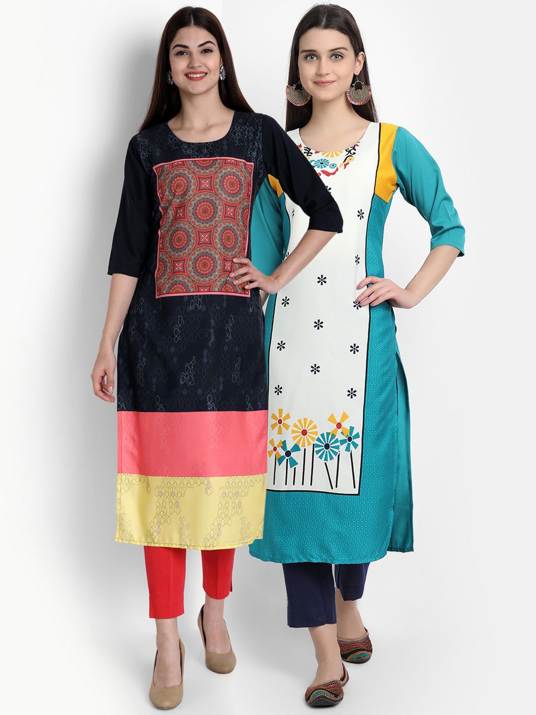 

Ethnic basket Women Pack Of 2 Straight Kurtas, Black
