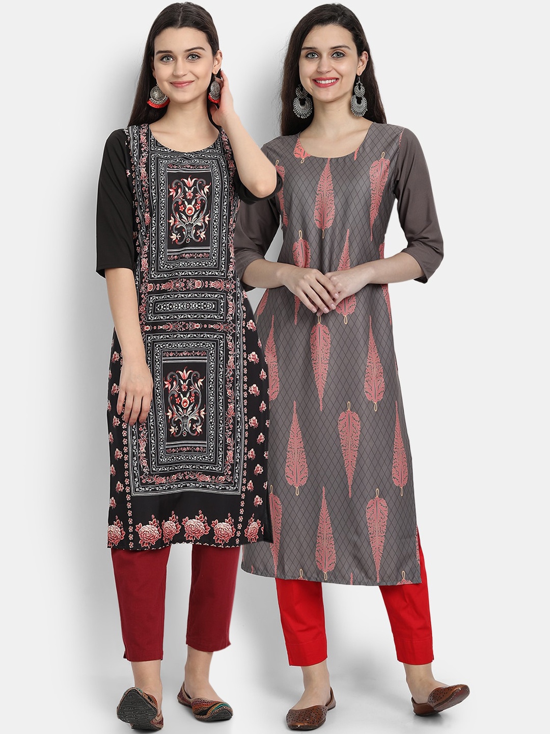 

Ethnic basket Women Pack of 2 Ethnic Motifs Printed Crepe Kurta, Red