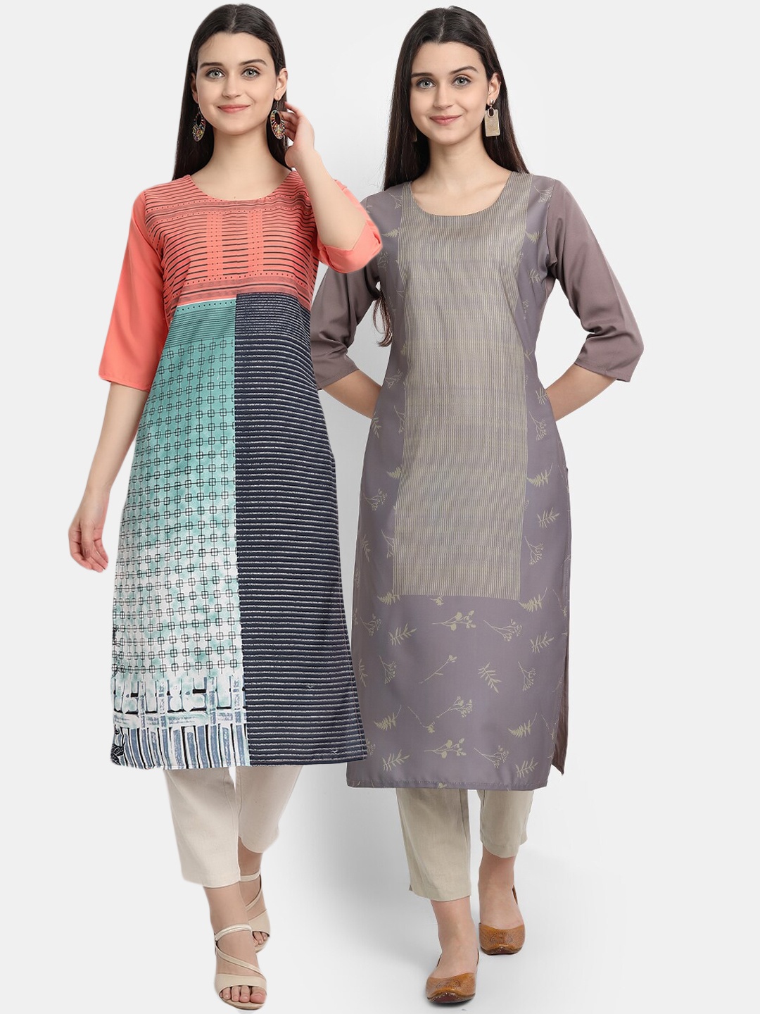 

Ethnic basket Women Pack Of 2 Digital Printed Crepe Kurta, Grey