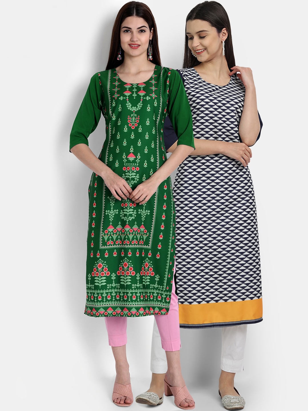 

Ethnic basket Women Pack Of 2 Straight Kurtas, Green