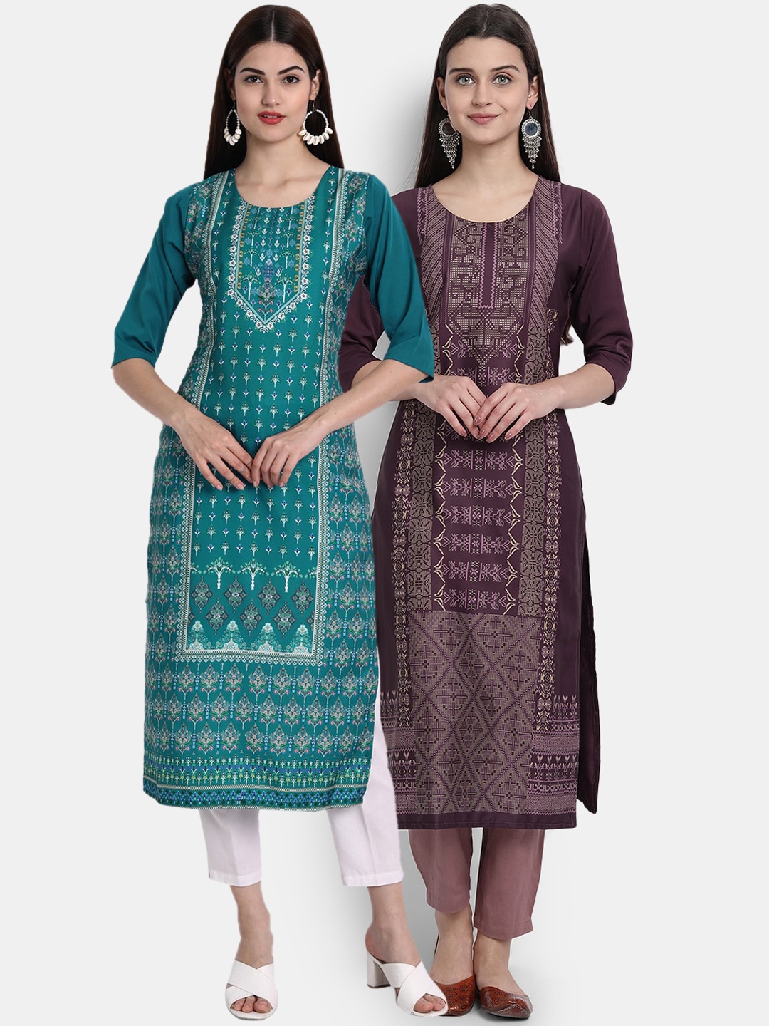 

Ethnic basket Women Pack Of 2 Digital Print Straight Kurtas, Multi