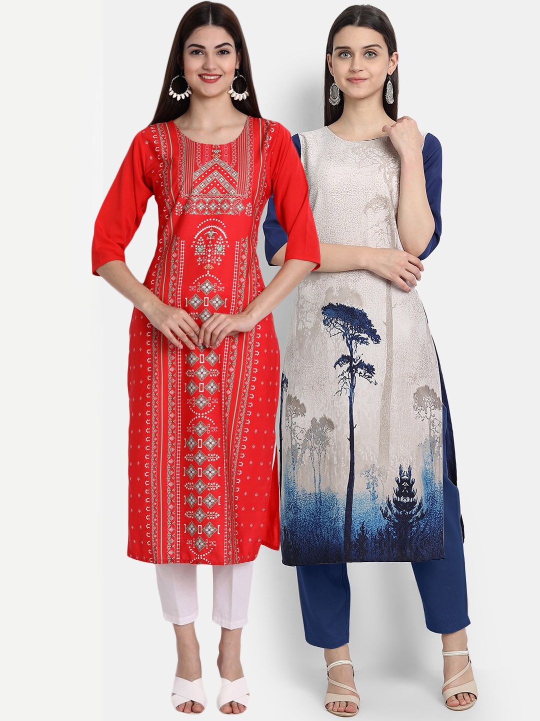 

Ethnic basket Women Pack Of 2 Digital Printed Crepe Kurta, Orange