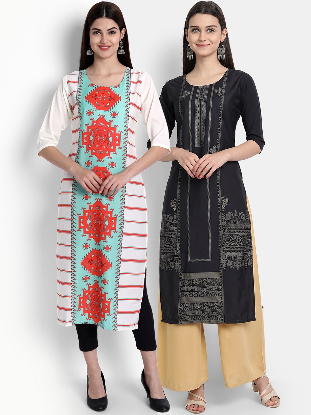 

Ethnic basket Women Pack of 2 Multicoloured Geometric Printed Crepe Kurta, Multi