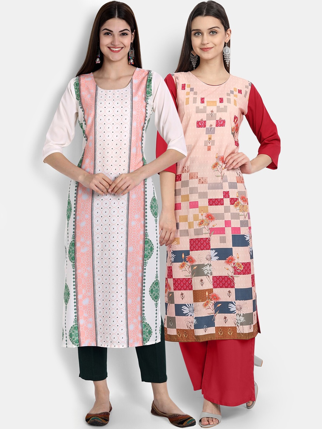 

Ethnic basket Women Pack of 2 Multicoloured Floral Printed Crepe Kurta, Multi