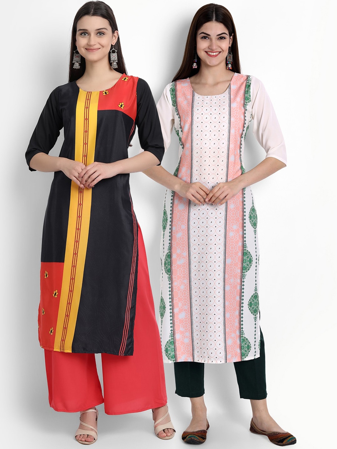 

Ethnic basket Women Black & White Printed Crepe Kurta