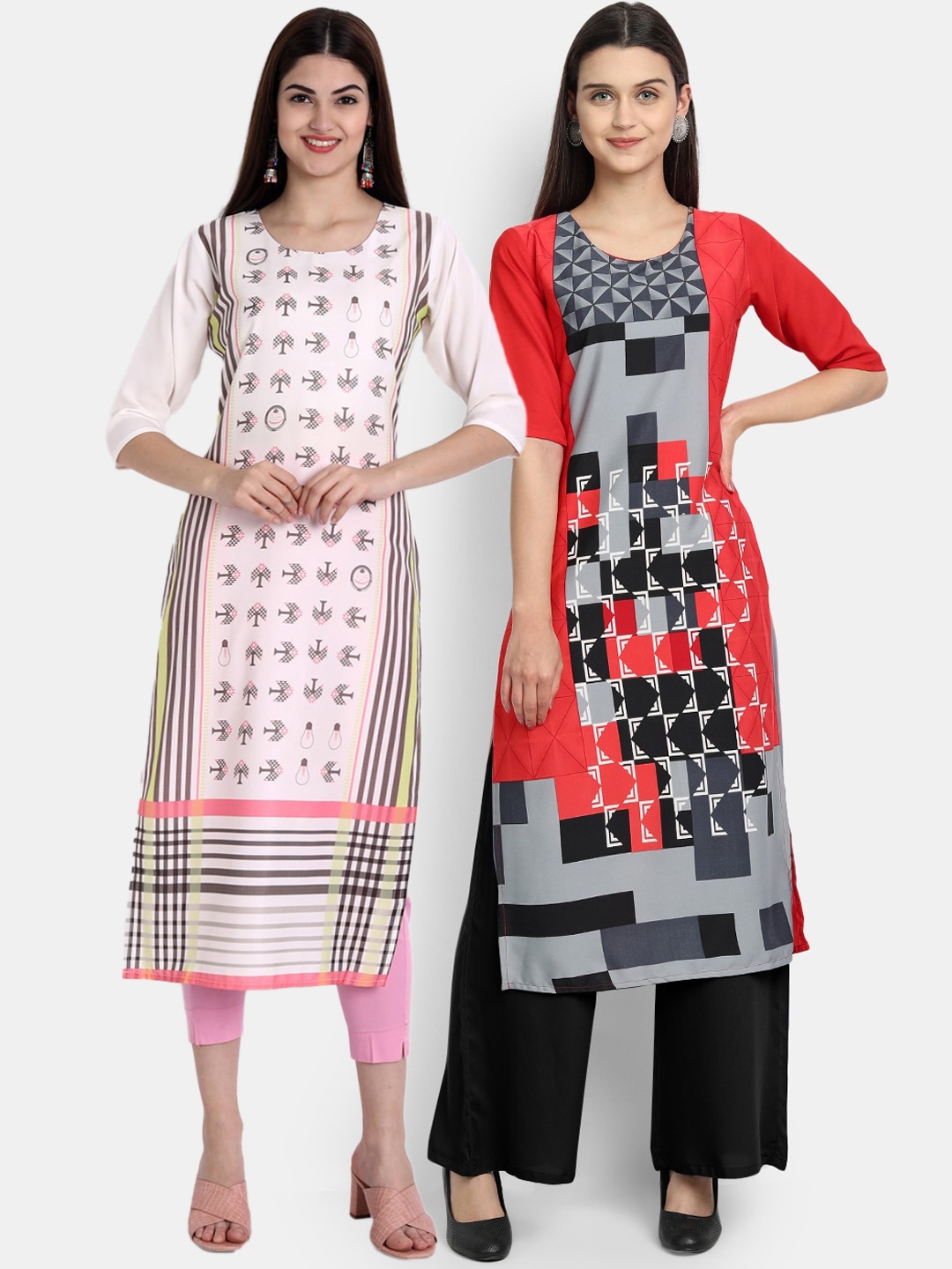 

Ethnic basket Women Pack of 2 Multicoloured Floral Printed Crepe Kurta, Multi