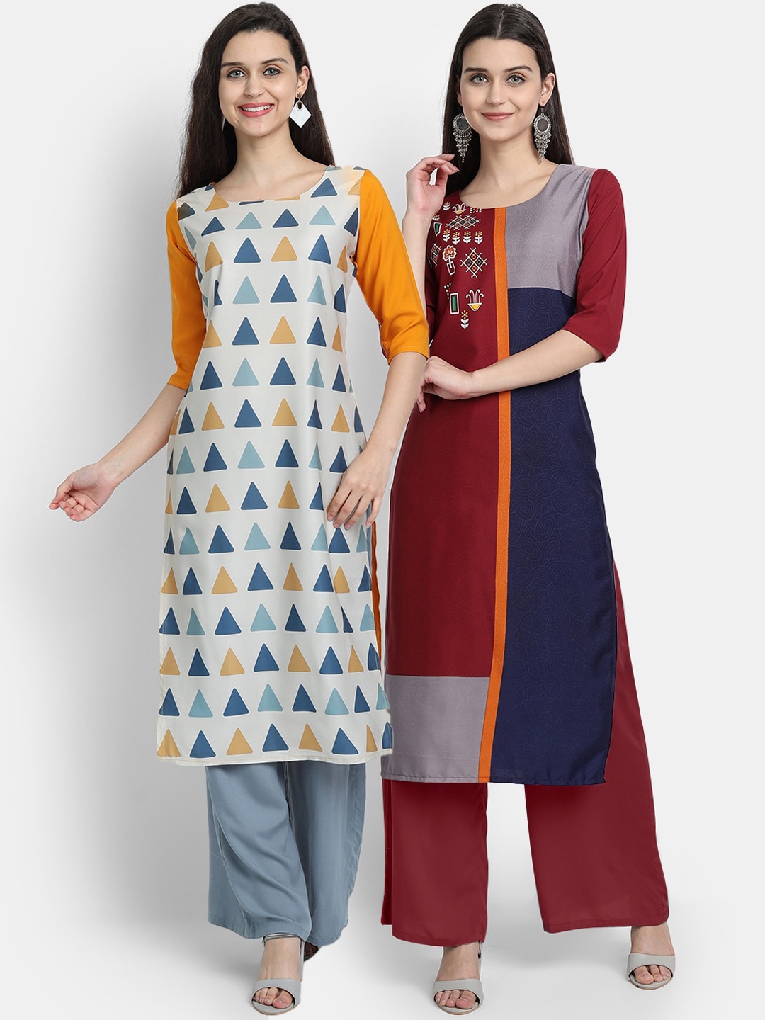 

Ethnic basket Women Pack of 2 Digital Printed Straight Kurtas, Mustard