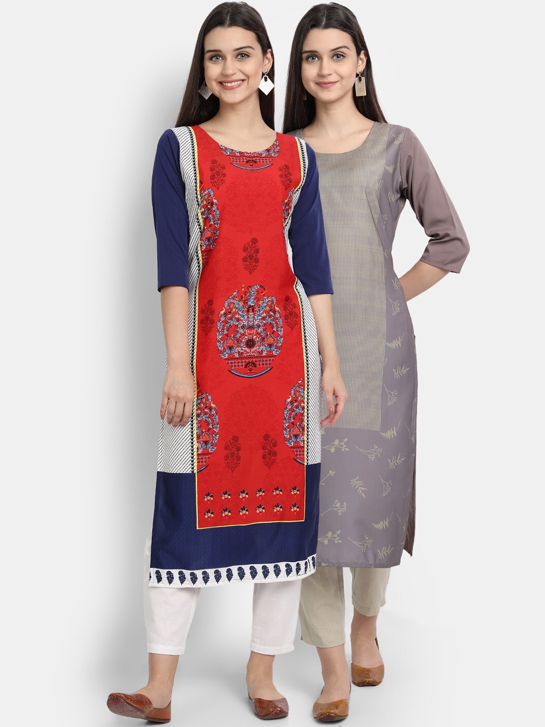 

Ethnic basket Women Pack of 2 Digital Printed Straight Kurtas, Red