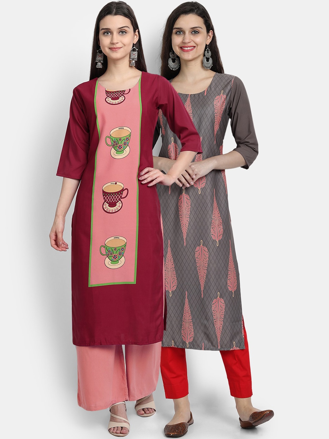 

Ethnic basket Women Pack Of 2 Straight Kurtas, Grey