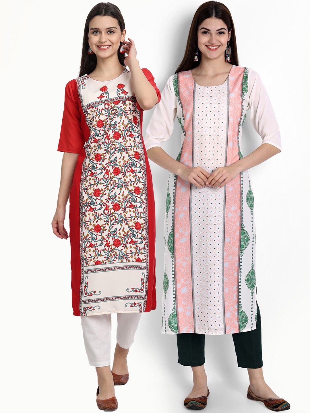 

Ethnic basket Women Pack of 2 Floral Printed Crepe Kurta, Red