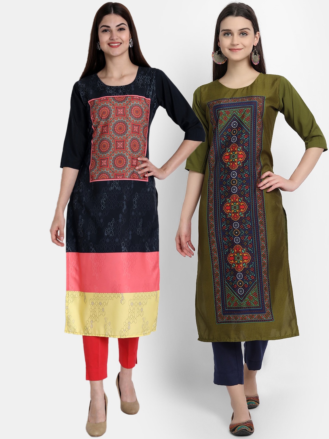 

Ethnic basket Women Pack Of 2 Straight Kurtas, Black