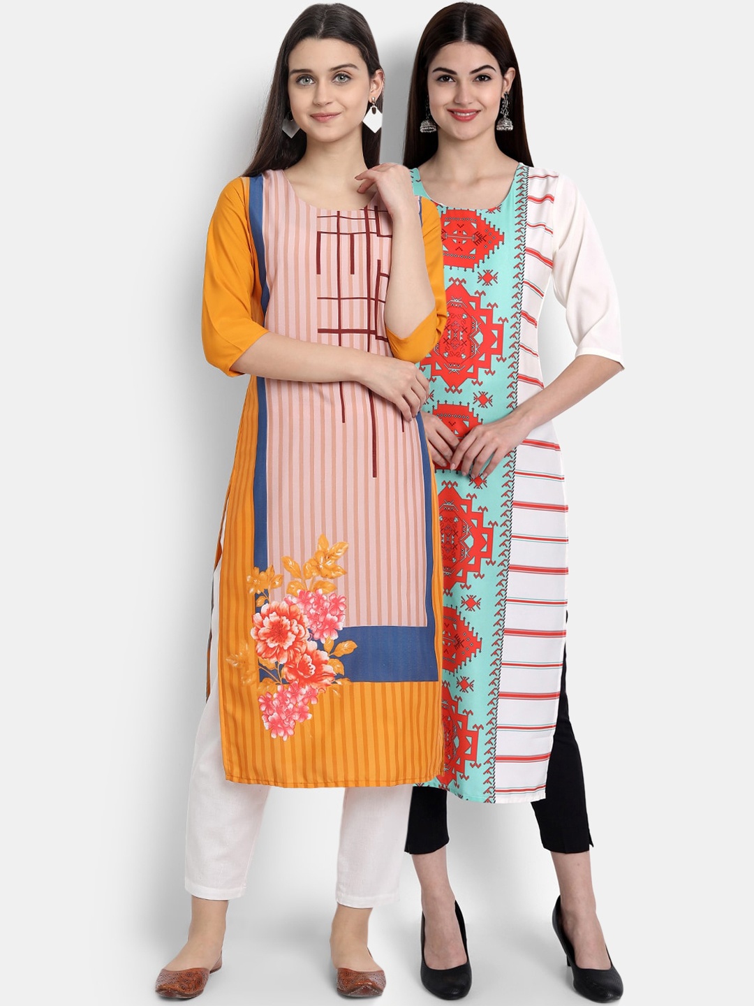 

Ethnic basket Women Pack Of 2 Straight Kurtas, Orange