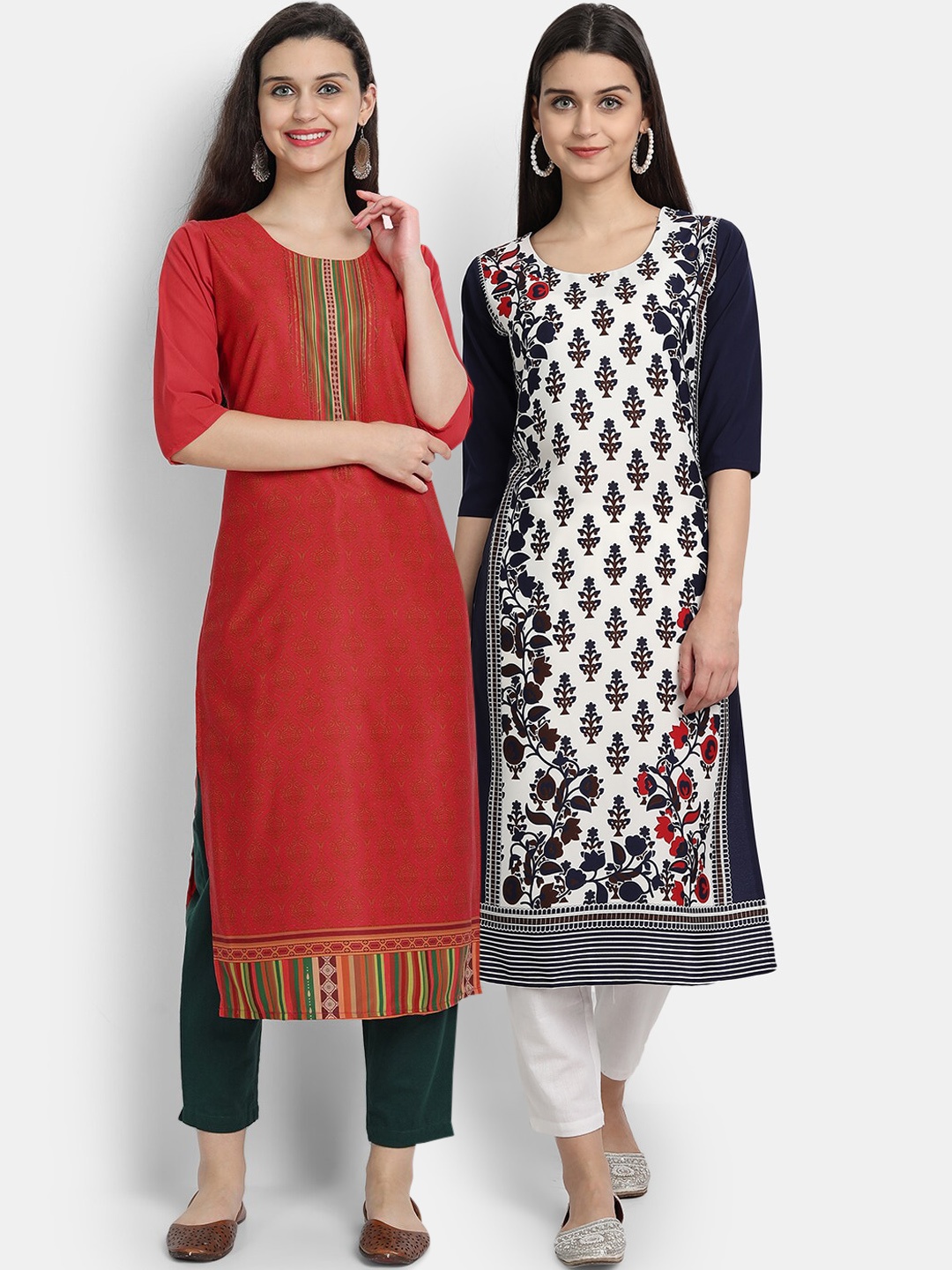 

Ethnic basket Women Pack of 2 Red & White Ethnic Motifs Printed Crepe Kurtas